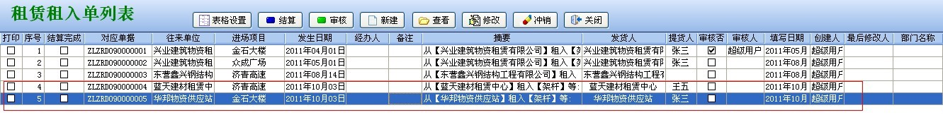 租賃租入單列表
