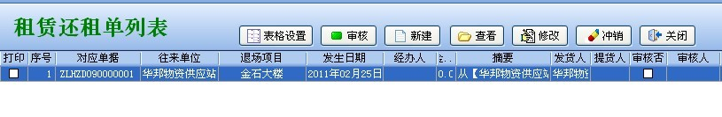 租賃還租單