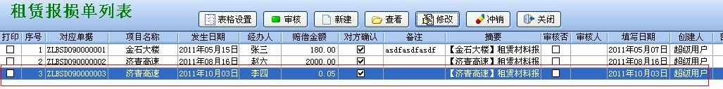 租賃報(bào)損單
